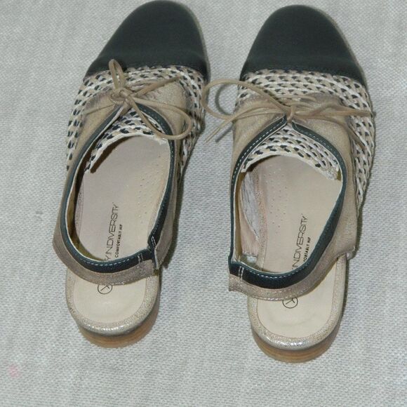 Unity In Diversity Oxford Black Gold Metallic Open Back Flats  Size 39  U.S. 8.5 - Picture 8 of 13